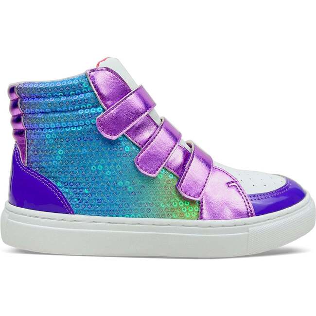 Miss Hannah Sequin Double-Velcro High-Top Sneaker, Purple And Blue
