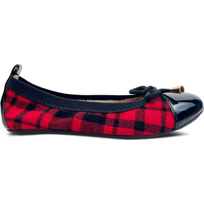 Miss Samantha Sweet Bow Plaid Ballet Flat, Red And Black