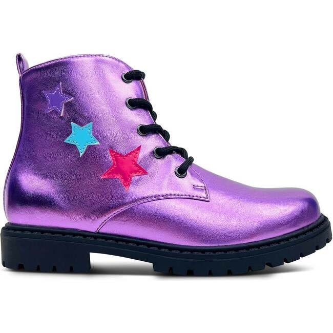 Miss Christie Stars Applique Metallic Combat Boot, Lavender