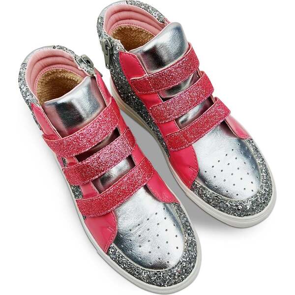 Miss Hannah Glitter Double-Velcro High-Top Sneaker, Pink And Silver - Yosi Samra Shoes | Maisonette Miss Hannah Glitter Double-Velcro High-Top Sneaker, Pink And Silver - Yosi Samra Shoes | Maisonette
