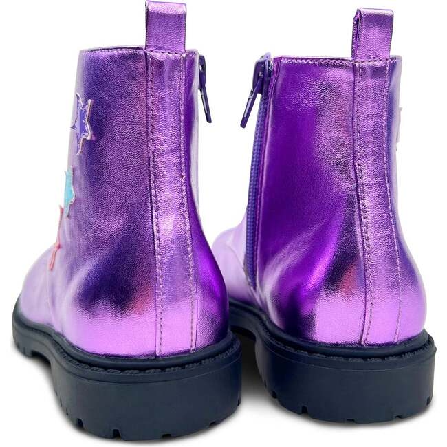 Miss Christie Stars Applique Metallic Combat Boot, Lavender - Boots - 6