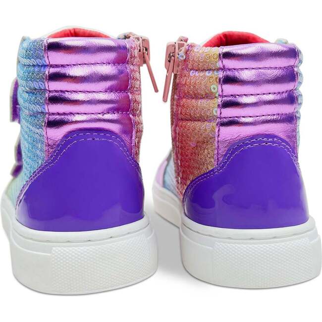 Miss Hannah Sequin Double-Velcro High-Top Sneaker, Purple And Blue - Sneakers - 6