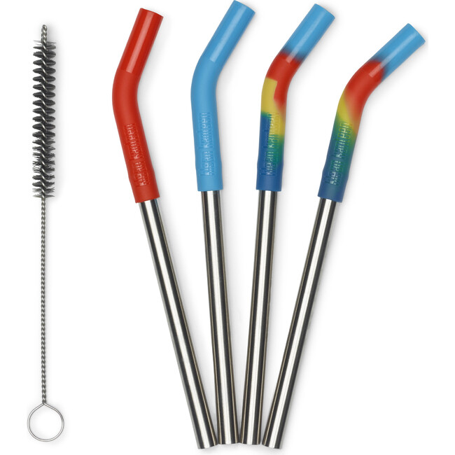 8mm Stainless Steel & Silicone Short Straw With Brush, Multicolors (Pack Of 4)