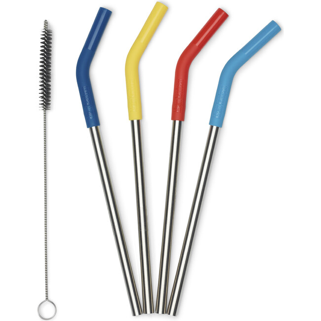 8mm Stainless Steel & Silicone Straw With Brush, Multicolors (Pack Of 4)