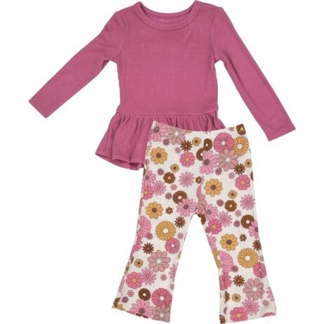 Rib Chateau Rose Top and Floral Pants, Pink