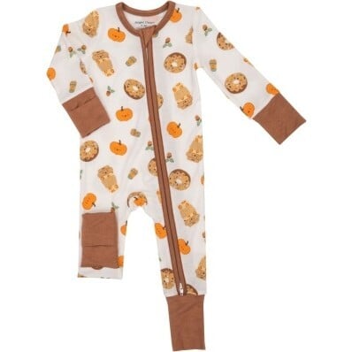 Pumpkin Spice Latte 2 Way Zipper Romper, Orange Multi