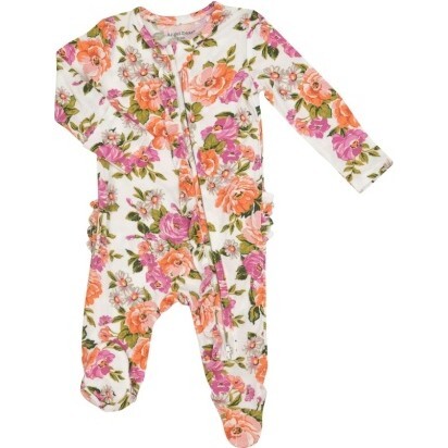 Wild Rose Floral 2 Way Ruffle Zipper Footie, Pink - Angel Dear ...