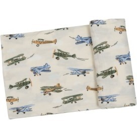 Vintage Airplane Swaddle Blanket, Green Multi