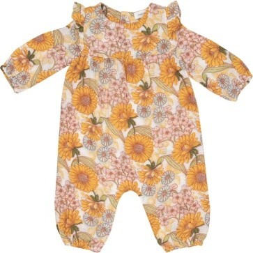 Sunflower Child Ruffle Sleeve, Romper, Multi Yellow