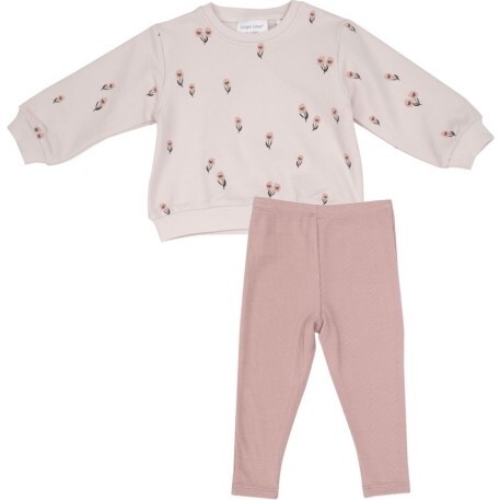 Pretty Pink Floral Puffy Oversized Sweatershirt And Rib Legging, Pink Multi