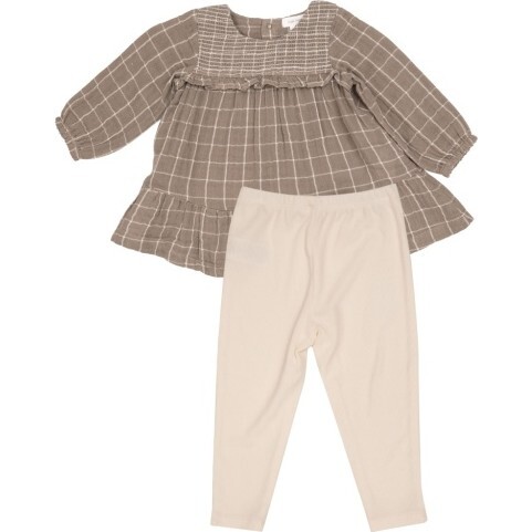 Portabella Grid Smocked Ruffle Dress And Rib Legging, Portabella