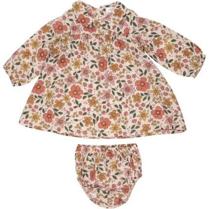 Poppies And Starflowers Peter Pan Collar Dress And Diaper Cover, Multi
