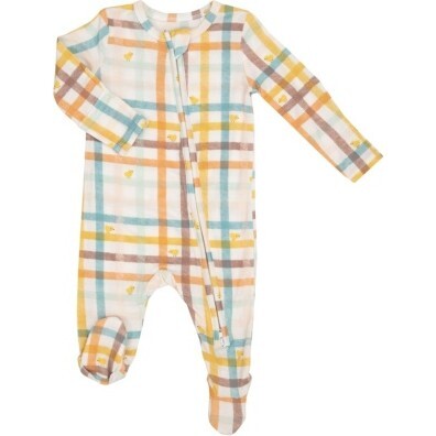 Plaid With Chicks 2 Way Zipper Footie, Multi Pink