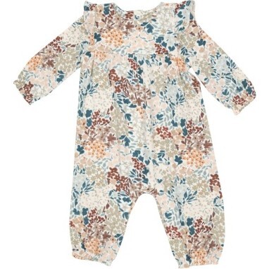 Painted Fall Floral Ruffle Sleeve Romper, Multi Pink - Rompers - 1