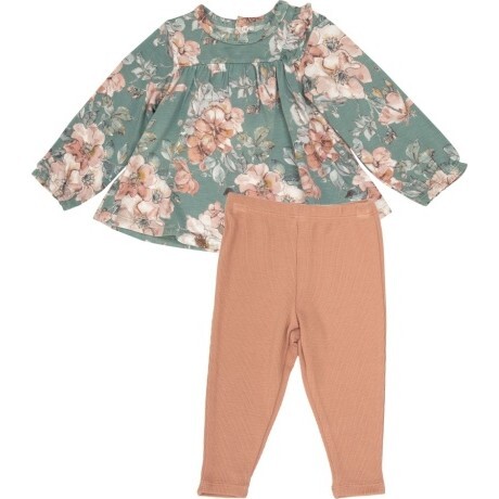 Woodrose Side Ruffle Tunic And Legging, Green - Mixed Apparel Set - 1