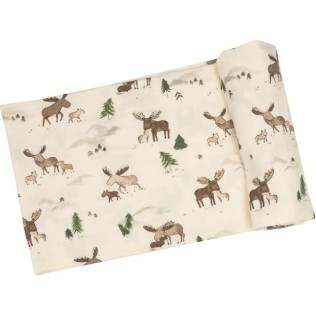 Moose Family Swaddle Blanket, Mocha