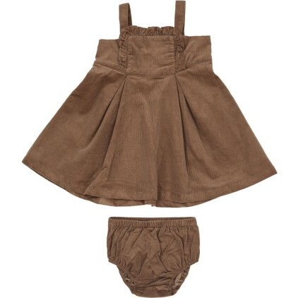 Mocha Ruffle Jumper with Diaper Cover, Brown - Dresses - 1