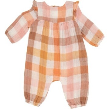 Harvest Plaid Ruffle Sleeve, Romper, Plaid - Rompers - 1