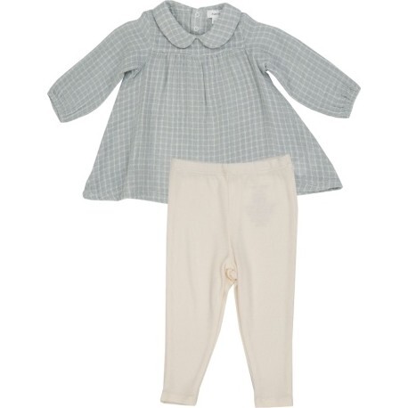 Grey Grid Peter Pan Collar, Dress And Rib Legging, Grey - Mixed Apparel Set - 1