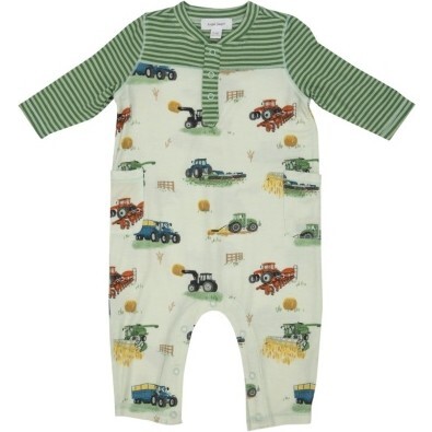 Farm Machines Romper with Contrast Sleeve, Green