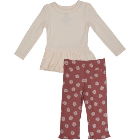 Daisy Dot Peplum Top And Flare Pant, Dusty Rose