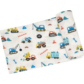Crayon Construction Trucks Swaddle Blanket, Blue Multi - Swaddles - 1