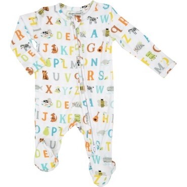 Animal ABC 2 Way Zipper Footie, White - Footie Pajamas - 1