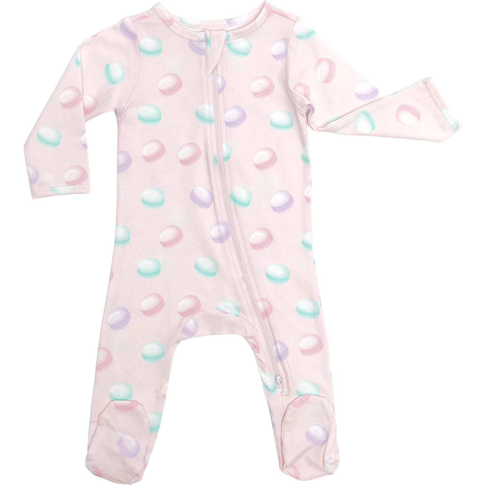 Zipped Long Sleeve Footed Onesie, Macarons - Bodysuits - 1