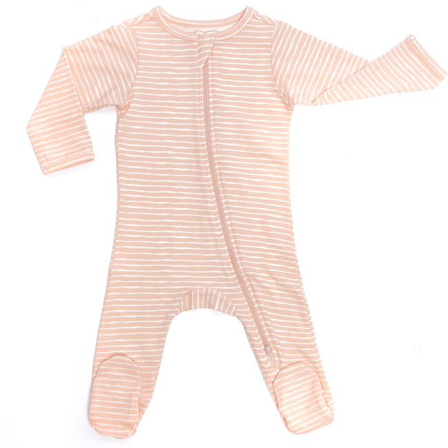 Zipped Long Sleeve Footed Onesie, Pink And White Stripes