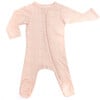 Zipped Long Sleeve Footed Onesie, Pink And White Stripes - Bodysuits - 1 - thumbnail