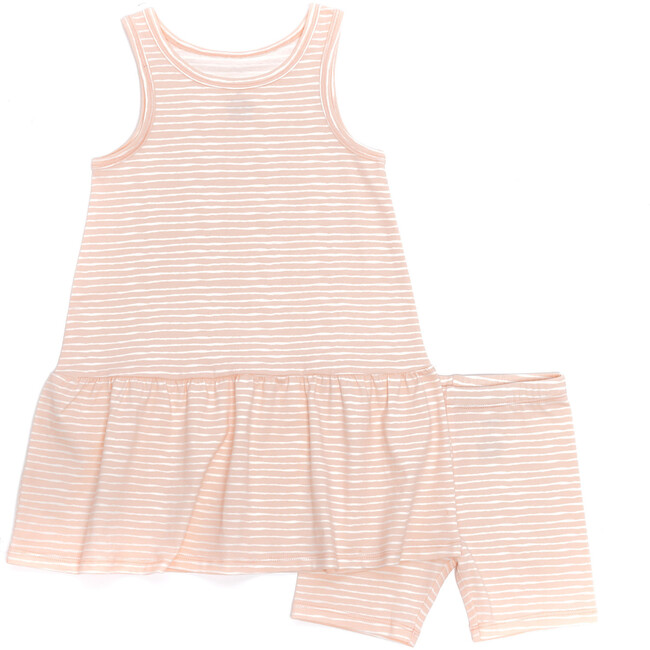 Sleeveless Drop Waist Dress With Matching Shorts, Pink And White Stripes