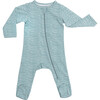 Zipped Long Sleeve Footed Onesie, Green And White Stripes - Bodysuits - 1 - thumbnail