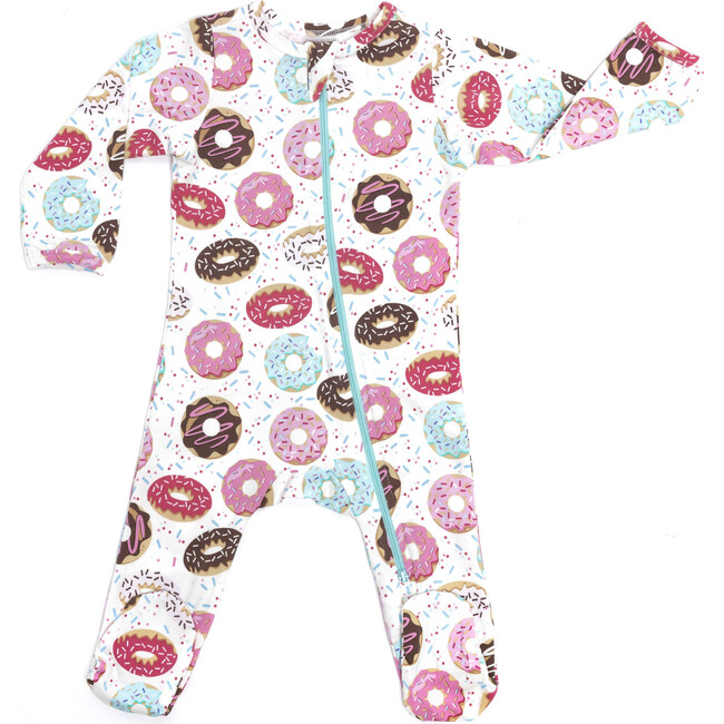 Zipped Long Sleeve Footed Onesie, Donuts