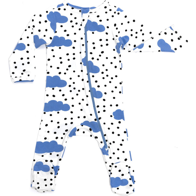 Zipped Long Sleeve Footed Onesie, Blue Clouds