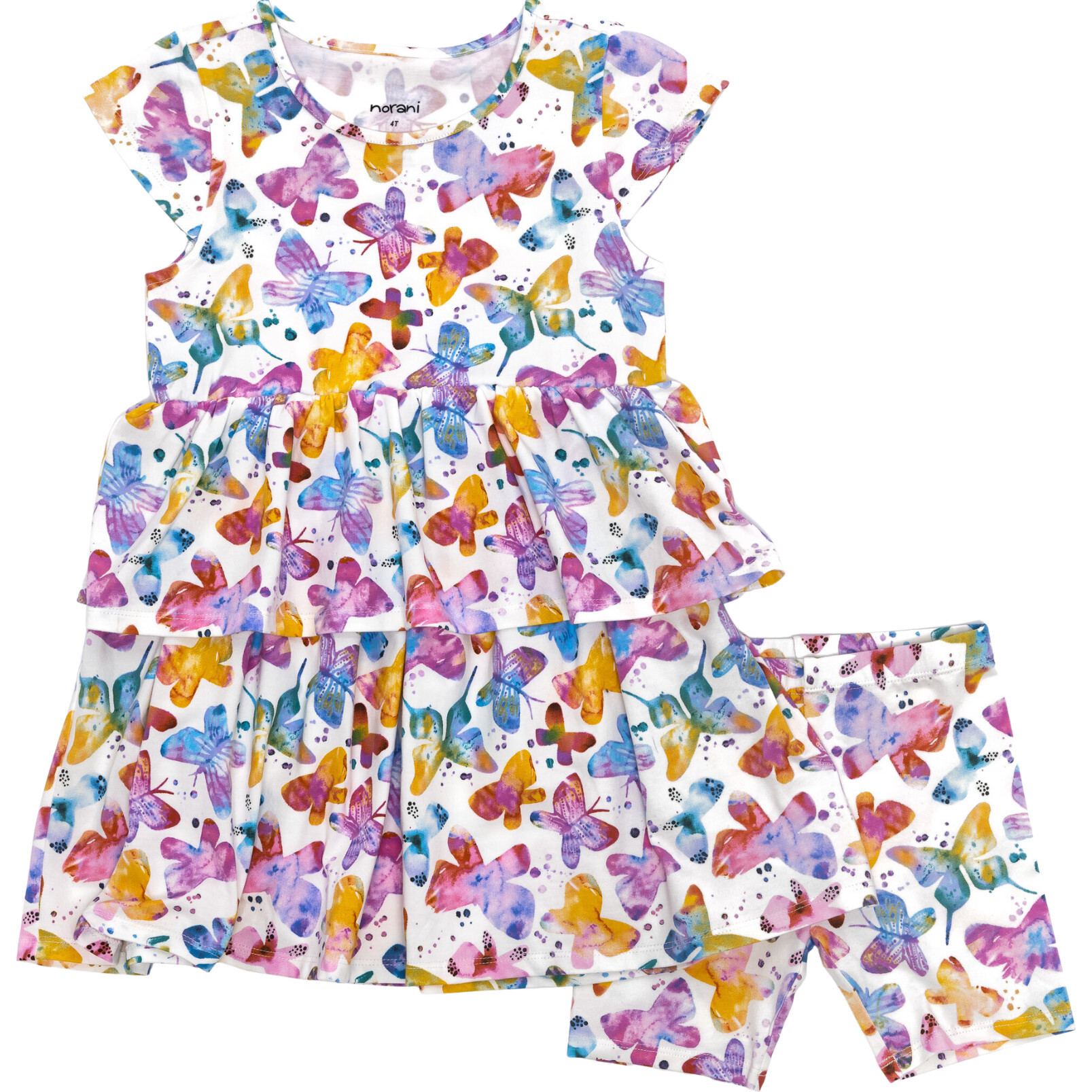Round Neck 2-Layered Dress With Matching Shorts, Butterflies - Dresses - 1