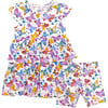 Round Neck 2-Layered Dress With Matching Shorts, Butterflies - Dresses - 1 - thumbnail