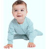 Zipped Long Sleeve Footed Onesie, Green And White Stripes - Bodysuits - 2