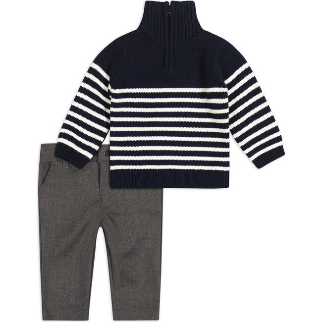 Half-Zip Sweater Top & Pant Set, Navy
