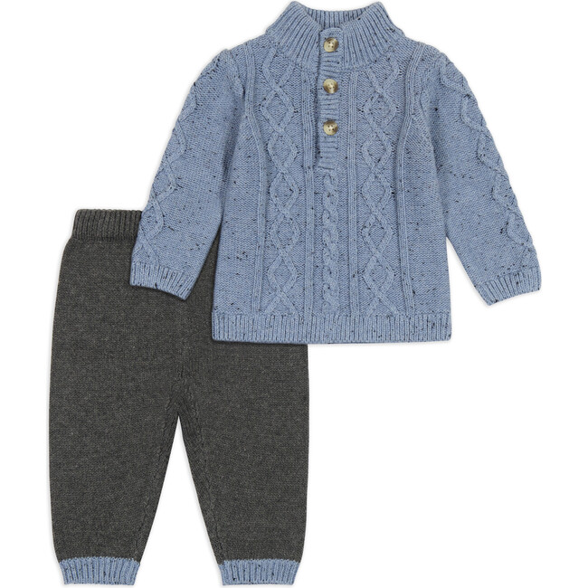 Cable Knit Sweater Top & Pant Set, Blue