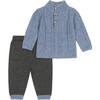 Cable Knit Sweater Top & Pant Set, Blue - Mixed Apparel Set - 1 - thumbnail