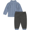 Cable Knit Sweater Top & Pant Set, Blue - Mixed Apparel Set - 4