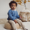 Cable Knit & Collared Sweater Top, Shirt & Pant Set, Blue - Mixed Apparel Set - 2