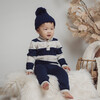 Striped Cable Knit Sweater Top & Pant Set, Navy - Mixed Apparel Set - 3