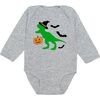 Trick Rawr Treat Halloween Long Sleeve Bodysuit, Grey - Onesies - 1 - thumbnail