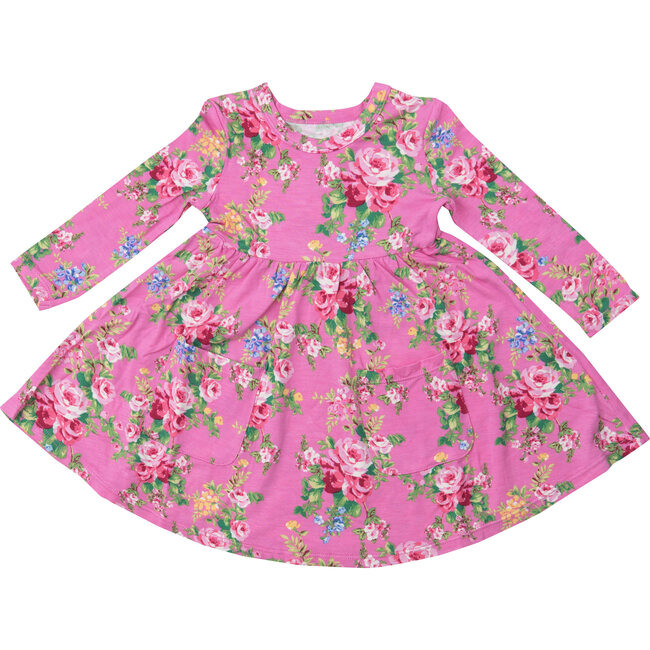 Dream Cottage Floral Twirly L/S Dress, Pink