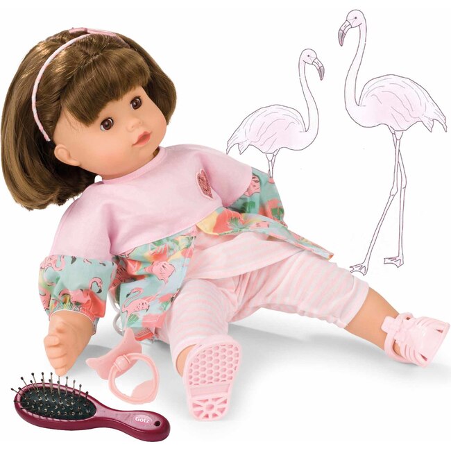 Maxy Muffin Flamingo Love 16.5" Soft Baby Doll with Brown Hair to Wash & Style