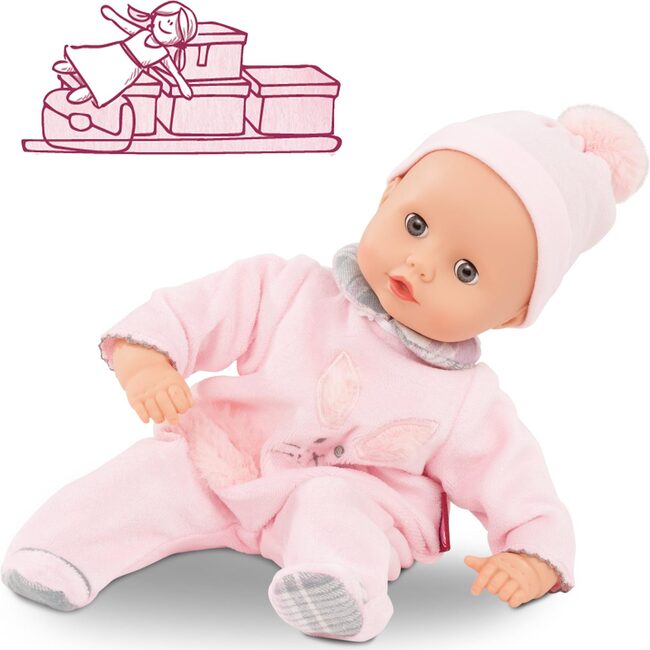 Muffin Pastellino 13" Soft Body Baby Doll with Bald Head in Pink Velour Footed Pajamas with Knit Cap and Pacifier - Dolls - 1