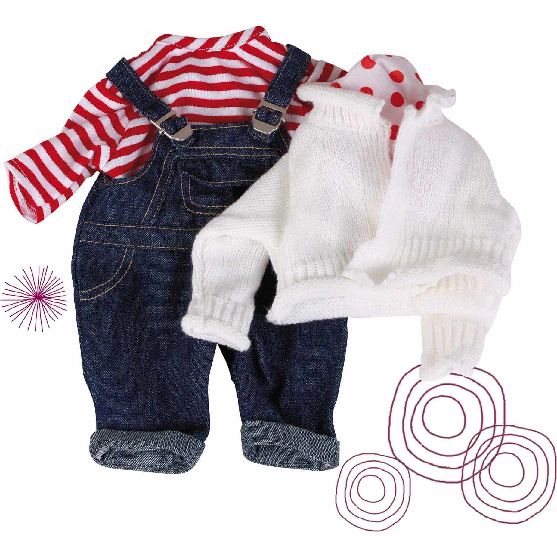 Sailor Dungarees Clothing Set Accessories for Baby Dolls fits most larger dolls 12" - 18" - Doll Accessories - 1