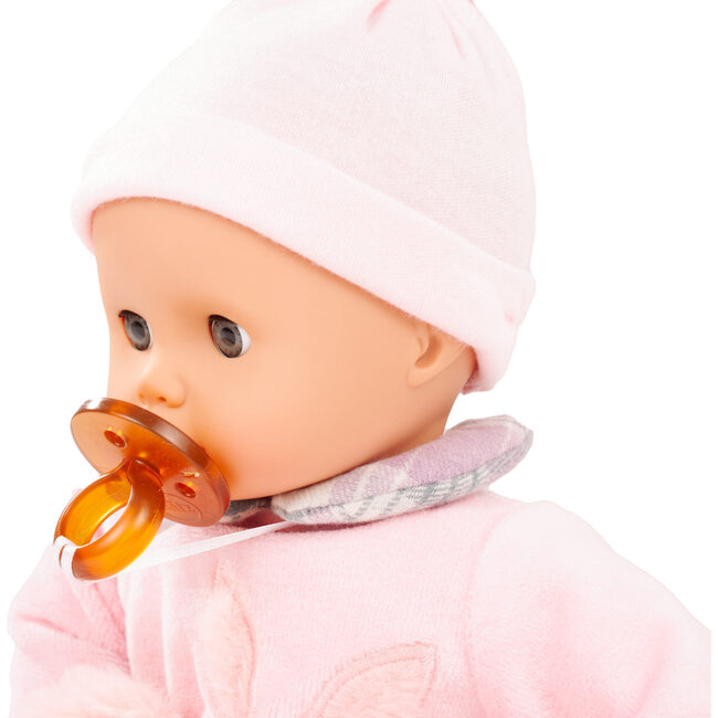 Muffin Pastellino 13" Soft Body Baby Doll with Bald Head in Pink Velour Footed Pajamas with Knit Cap and Pacifier - Dolls - 2