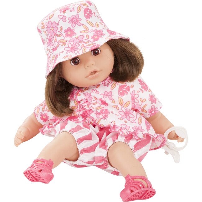 Cosy Aquini Stripe Vibes 13" Soft Cloth Bath Baby Doll with Brown Hair and Brown Sleeping Eyes